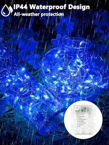4 Pack 100 LED Fairy Lights Battery Operated with Remote, 33FT Waterproof Twinkle Lights with Timer & 8 Modes, Fairy String Lights Outdoor Indoor for Bedroom Classroom DIY Christmas Decor (Blue) - color: Blue, size: 4 Pack
