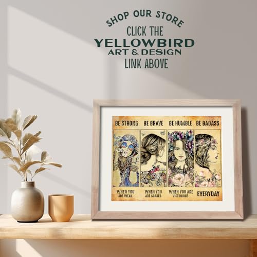 Inspirational Boho Wall Art 11x14 - Be Strong Be Brave Be Badass Motivational Poster - Bohemian Butterfly Positive Quotes for Women - Feminist Empowerment Gifts - Girls Teen Bedroom Hippie Room Decor - size: 11"L x 14"W