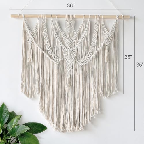 Mkono Macrame Wall Hanging Boho Home Decor Chic Woven Decoration for Bedroom Living Room Apartment Dorm Gallery Perfect Handmade Christmas Gift Ideas, 1 Pack, Large Size, 36"x35"