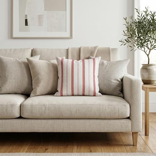 SanVia Cotton Throw Pillow Covers 20x20 – Handwoven Jacquard Texture, Fade-Resistant, No Pilling – Hidden Zipper, Decorative Cushion Cover for Sofa, Couch, Bed – Insert Not Included (Striped, White) - color: Winterberry, size: 20" x 20"