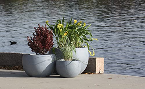 Kante 19.9",15.7",11.8" Dia Round Concrete Planter Set of 3, Outdoor/Indoor Large Bowl Plant Pots with Drainage Hole and Rubber Plug for Garden Patio Balcony Home, Gray - color: Gray, size: 19.9"D + 15.7"D + 11.8"D