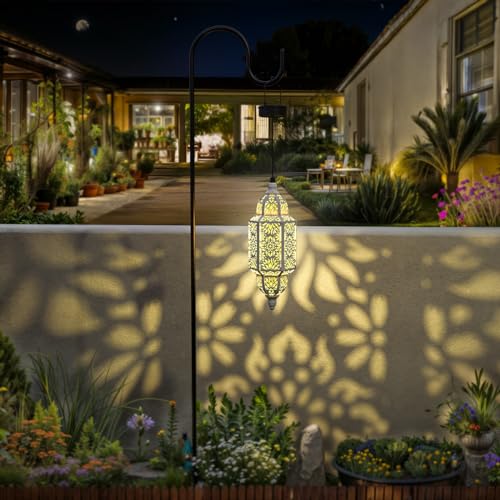 Twinkya Hanging Solar Lights Outdoor Garden Decorative Solar Lantern Waterproof Metal Moroccan Outdoor Decorations for Patio Pathway Yard Porch Backyard Garden Decor (White, 1 Pack) - color: White, size: 1pack
