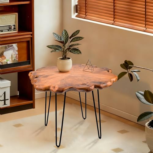 27.5 Inch Live Edge Side Table, Wood Small End Table with Waterproof, Rustic Accent Table Unique for Living Room, Bedroom, Home, Freeform - size: 27.5"D x 27.5"W x 20"H