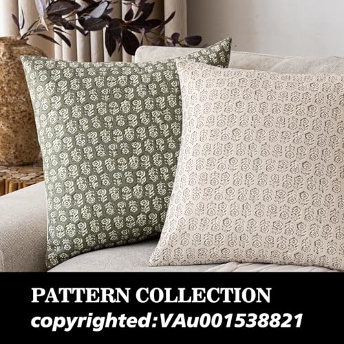 Foindtower Set of 2 Decorative Vintage Floral Print Throw Pillow Covers Neutral Modern Farmhouse Cushion Covers Boho Home Decor for Sofa Chair Couch Bedroom Living Room,18×18 Inch,Sage Green - color: Mosstone, size: 18" x 18" (Pack of 2)