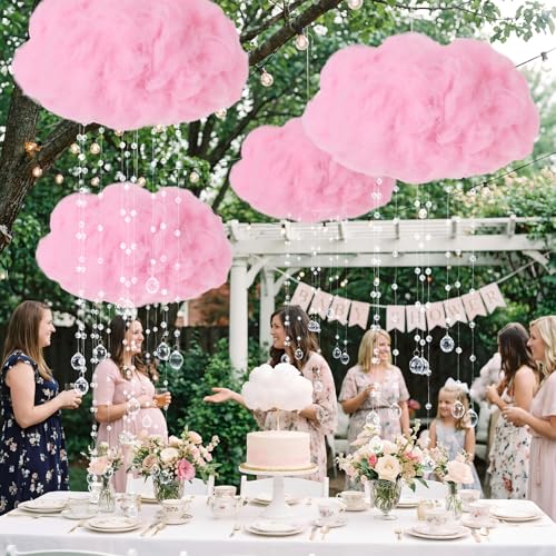 Marsui Artificial Cloud Props LED Hanging Pink Light String Fake Imitation 3D Cotton Cloud Classroom School Decor Raindrop for Room Ceiling Baby Shower Party Wedding Nursery Wall DIY Decor(2 Pcs) - color: Pink
