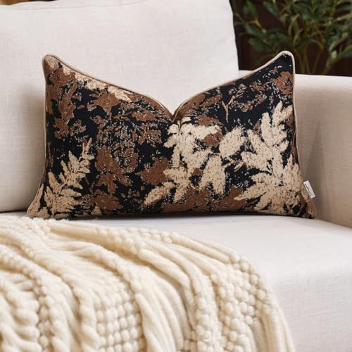 Yangest Neutral Leaf Pillow Cover 12 x 20 Inches, Vintage Chenille Rectangle Throw Pillow Cover Soft Leaves Nature Accent Couch Pillow Cover for Living Room Bedroom, Coffee Brown - color: Coffee Brown, size: 20" x 12" (Pack of 1)