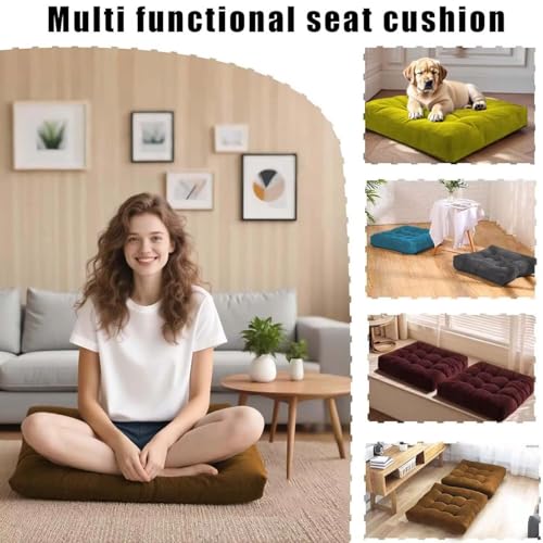 18x18in Floor Pillows Set Square Chair Cushion Pad for Sitting Tufted Corduroy Seat Cushions for Living Room Balconies Office Yellow - color: Yellow, size: 18X18in