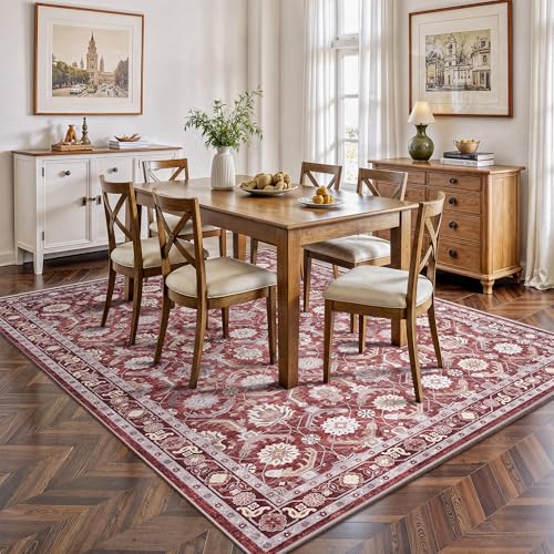 5x7 Area Rugs, Soft Non Slip Low Pile Washable Rug, Boho Modern Rug for Living Room, Bedroom, Dining Room, Red - color: Red, size: 5' x 7' (Rectangular)