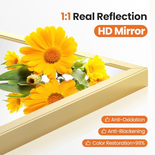 Sweetcrispy 24"x 36" Arched Gold Bathroom Mirrors for Wall | Bathroom Mirrors for Over Sink, Metal Framed with HD Shatter-Proof Glass for Entryway, Bedroom, Home Decor - color: Gold, size: 36"L x 24"W