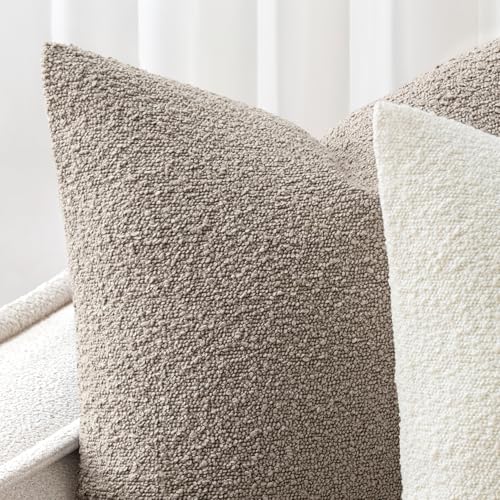 Pack of 2 18x18 Inch Decorative Boucle Throw Pillow Covers Textured Square Pillowcaes Accent Solid Cozy Soft Cushion Covers Home Decor for Sofa Couch Living Room Home Decor,Light Taupe - color: Light Taupe, size: 18" x 18" (Pack of 2)