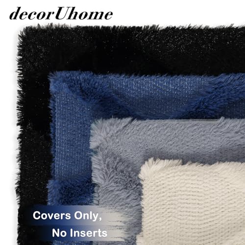 decorUhome Summer Set of 4 Throw Pillow Covers 18x18 Inch, Neutral Decorative Soft Plush Faux Wool Couch Pillow Covers, Farmhouse Pillow Cases for Living Room Bed Sofa (Blue/Grey) - color: Blue Grey, size: 18" x 18" (Pack of 4)