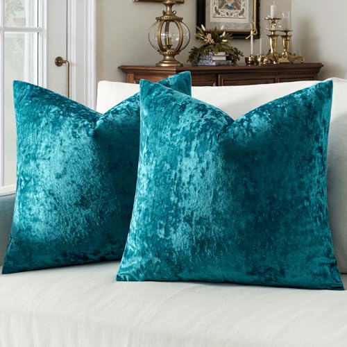 MIULEE Velvet Throw Pillow Covers Set of 2, Soft Neutral Decorative Pillow Cases with Luxurious Textured Vintage Cushion Covers for Home Decor Couch Sofa Bed,Teal Blue 18x18 inch - color: Teal Blue, size: 18" x 18" (Pack of 2)