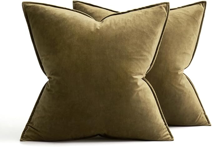 MIULEE Olive Green Velvet Throw Pillow Covers 20x20 Soft Decorative Solid Square Cushion Cases Pack of 2 Modern Luxury Home Decor for Couch, Sofa, Bedroom
