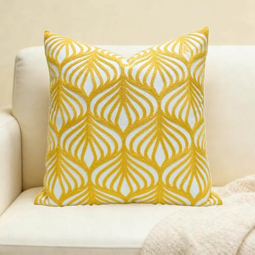 Slow Cow Embroidery Decorative Throw Pillow Cover Case for Couch Sofa Home Decor Modern Geometric Accent Pillow Cushion Cover 18 x 18 Inches Yellow - color: Yellow Leaves, size: 18" x 18" (Pack of 1)