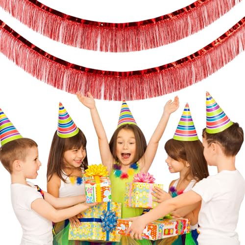 6 Packs 10 Feet Foil Fringe Garland Metallic Foil Tinsel Fringe Garland Wall Hanging Fringe Banner for Parade Floats, Wedding, Christmas，Birthday Party Halloween Decor (Red) - color: Foil Fringe Garland-red