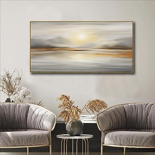 Framed Wall Art Abstract Seascape Canvas Printing Wall Decor Artwork for Living Room Bedroom Dining Room Home Office Decor 24"x48" - color: Grey, size: 24"L x 48"W