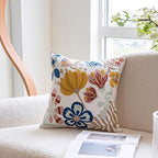 YIcabinet Pillow Covers Set of 2, Embroidered Flower Pattern Throw Pillow Cover,Square Cotton Cushion,Pillow Case for Sofa Bedroom Couch,18"x18" - color: Flower Pattern