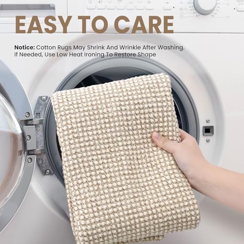 EARTHALL Woven Area Rug 2x3 Ft Washable Rugs for Entryway Braided Non Slip Throw Rugs Door Mat Indoor Outdoor Entrance Small Cotton Woven Carpet for Kitchen Foyer Front Door, Beige/Ivory - color: Beige/Ivory, size: 2' x 3' (Rectangular)