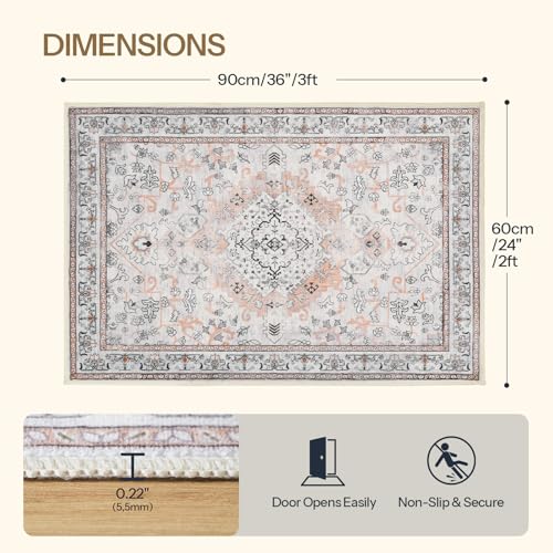 HOOBRO 2 x 3 Area Rugs Washable, Small Rugs for Entryway Kitchen Bathroom Mat Indoor Low Pile Soft Rug, Non-Slip Backing Stain Resistant Carpets, Pet Friendly Machine Washable, Vintage Beige EF01AR01 - color: Vintage Beige, size: 2' x 3' (Rectangular)