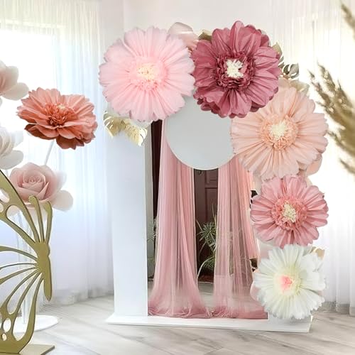 Giegxin 6 Pcs 31.5", 24" Pink Giant Paper Flower Boho Large Tissue Paper Flower for Wall Big Pink Pom Pom Floral Decorations for Wall Wedding Bridal Shower Baby Shower Tea Party Nursery Birthday Decor - color: Pink, size: 31.5", 24"