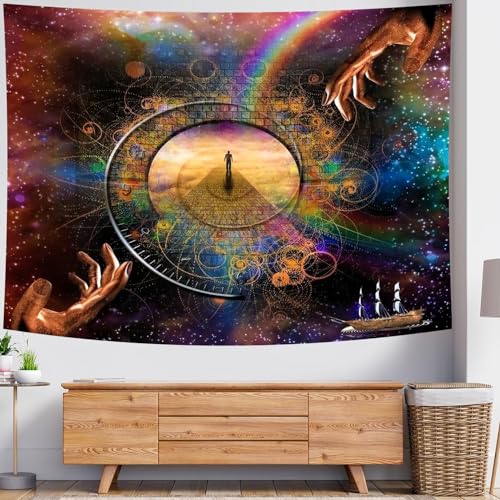 Delur Clock Time Travel Tapestry Galaxy Universe Starry Sky Wall Hanging Tapestry Milky Way Outer Space Abstract Psychedelic Nebula Headboard for Bedroom Living Room Home Decor (59.1" x 78.7") - color: Clock Time Travel, size: 59.1"L x 78.7"W