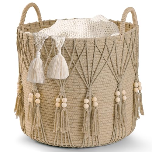 Blanket Basket for Living Room Decor Storage Basket for Toy Organizer Boho Decor Baskets for Modern Farmhouse Decor Small Laundry Basket for Bedroom and Laundry Room Organization,Natural - color: Natural