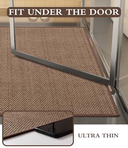 YIHOUSE Bathroom Rugs Sets 2 Pieces, Coffee Ultra Thin Bath Mats Fit Under Door, Absorbent Quickly Dry Rubber Backing Braided Bath Mat Set, Non Slip Washable Bath Rugs Mat for Bathroom Floor, Coffee - color: Coffee, size: 2pieces