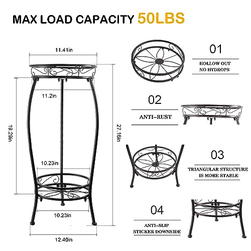 2 Pack Plant Stand Indoor Outdoor, 27.1" Tall 2-Tier Metal Plant Stand, Heavy Duty Plant Holder with Rustproof Finish, Space-Saving Corner Plant Shelf for Patio, Balcony, Garden & Living Room