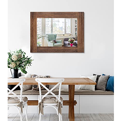 Rustic Mirror Wooden Rectangular Antique Wall Mirror Frame Decor Farmhouse Bedroom Dresser Bedroom Entryway Mirror Large Brown 26"x18" - color: Brown, size: 26"L x 18"W