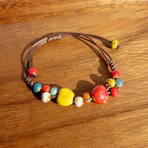 Handmade Green Boho Bracelets for Women, Bohemian Ceramic Beads Bracelets for Friends, Trendy Porcelain Stone Beaded Bracelets for Sisters - color: Colorful