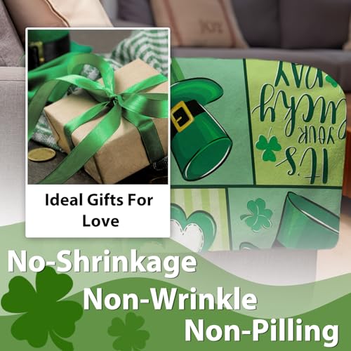 Happy St Patricks Day Flannel Throw Blanket, Lucky Charm Shamrock Clover Gnome Truck Top Hat Birthday Gifts for Kids Men Women, Irish Spring Gold Coins Soft Blankets for Bedding Sofa 50" x 60" - color: Happy St Patricks