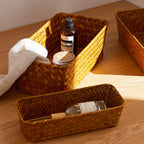 Seagrass Storage Basket, Stackable Open Woven Baskets Bins Container for Organizing Shelves Bedroom Living Room, Set of 3, Natural - size: 3pcs Medium