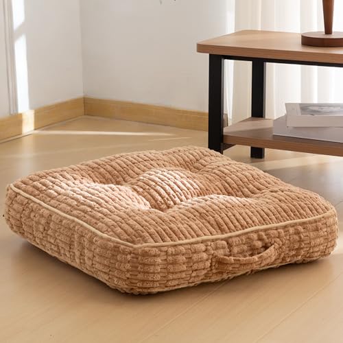 HIGOGOGO Floor Pillow Cushion for Adults, Meditation Cushion Pillow, Blended Corduroy Cover, Large Square Floor Sitting for Tatami Living Room or Yoga, 22x22 Inch, Coffee - color: Square Coffee, size: 4" Thick(Pack of 1)