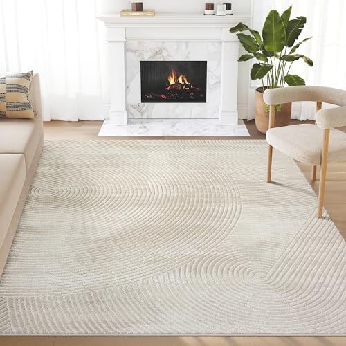Abani Neutral Beige Area Rug 6' Round for Living Room, Bedroom - Zen Reiki Circles Pattern - Durable & Easy to Clean - color: Beige, size: 6' (Round)
