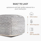 Anji Mountain Pouf Ottoman Foot Rest, Handmade Ottoman Pouf, Comfortable Foot Stool, Decorative Floor Seating for Living Room Decor, Bedroom & Home Décor Accent - Silvered