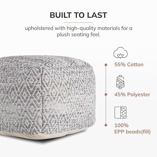 Anji Mountain Pouf Ottoman Foot Rest, Handmade Ottoman Pouf, Comfortable Foot Stool, Decorative Floor Seating for Living Room Decor, Bedroom & Home Décor Accent - Silvered