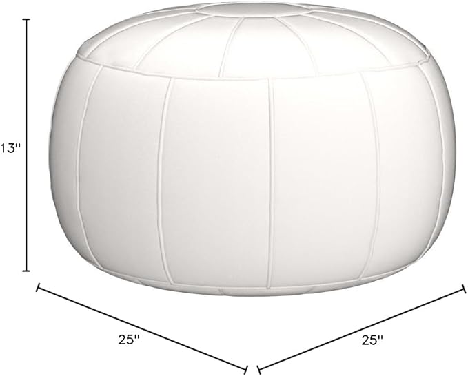 Unstuffed Pouf Foot Stool Round Decorative Leather Ottoman Cushion Storage seat or for Resting Your Feet on, Floor Chair Foot Living Room Bedroom Kids Room and Wedding (White)