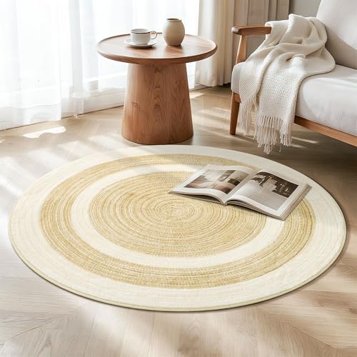 Asrug Imitation Jute Low Pile Round Rug Area Rug Washable Non-Slip Circle Rug Soft Plush Touch Circle Rugs Round for Kitchen Bathroom Living Bedroom Nursery, Carpet 3ft /36 inch/91 cm Beige/Brown - color: Beigebrown, size: 3ft