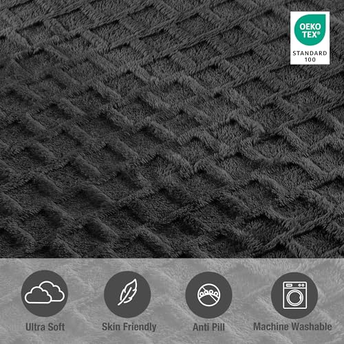Velvet Plush Jacquard Tile Throw Blanket for Couch - Buttery Soft, Cozy Throw, for Women (Jet Black, 50" x 60") - color: Jet Black