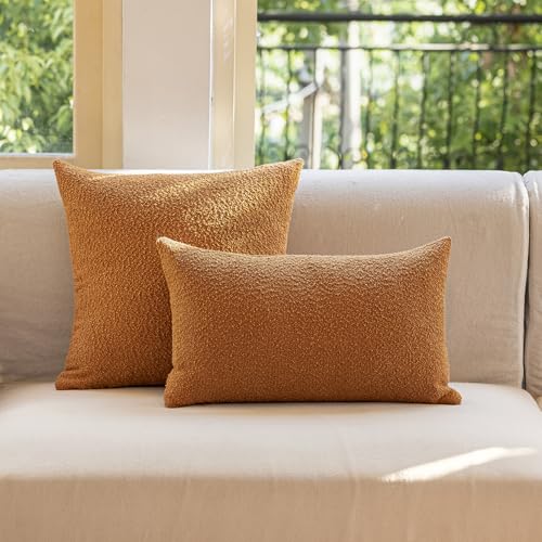 GEEORY Decorative Throw Pillow Covers 12x20 Inch Pack of 2,Textured Boucle Neutral Lumbar Cushion Cases for Bed Couch Sofa, Accent Mordern Farmhouse & Minimalist Home Decor (Orange) GE04-12 - color: Orange, size: 20" x 12" (Pack of 2)