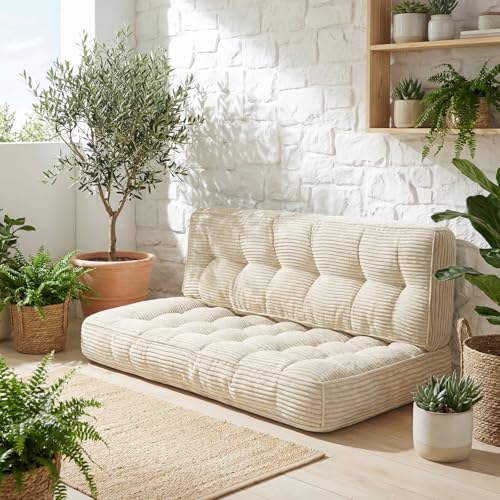 Vercraft 63 Inch Folding Sofa Bed Convertible Chair, 2-in-1 Convertible Boneless Sofa Floor Cushions Couch Mattress Oversized Corduroy Upholstered Sleeper Chair for Living Room Guest Apartment(Beige)