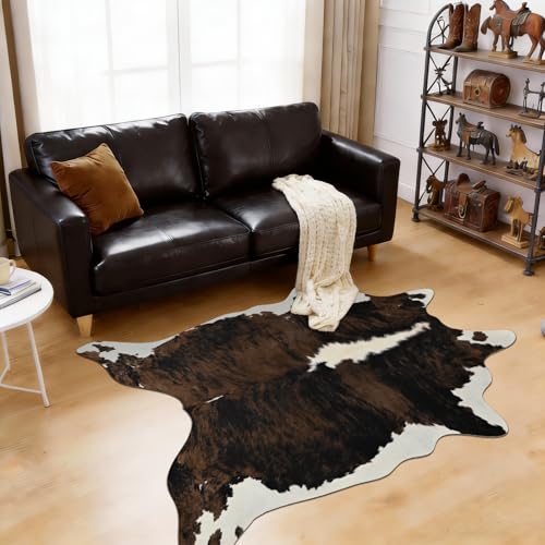 BENRON Premium Cowhide Rug, Faux Cow Hide Rugs for Living Room Bedroom, Cute Animal Hides and Skins for Kids Nursery Western Home Decor, Brown, 2.9 x 3.9 ft - color: Rust Brown, size: 2'11" x 3'11" (Irregular)