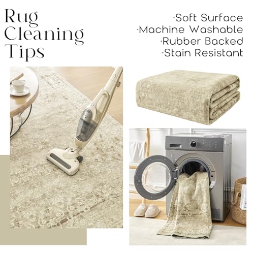 Neutral Farmhouse Hallway Rug Runner 2x6 Washable Non Slip Rubber Backing Vintage Modern Boho Runners Rugs for Entryway Indoor Kitchen Bathroom,Tan Brown and Cream Beige - color: Cream&light Tan, size: 2' x 6' (Rectangular)