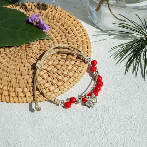 Handmade Green Boho Bracelets for Women, Bohemian Ceramic Beads Bracelets for Friends, Trendy Porcelain Stone Beaded Bracelets for Sisters - color: Blue and Red