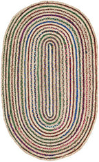 SAFAVIEH Cape Cod Collection 3' x 5' Oval Natural/Multi CAP251A Handmade Boho Braided Jute Area Rug - size: 3' x 5' (Oval)