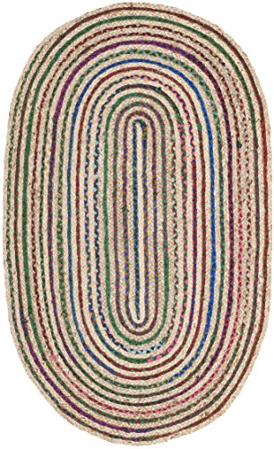 SAFAVIEH Cape Cod Collection 3' x 5' Oval Natural/Multi CAP251A Handmade Boho Braided Jute Area Rug - size: 3' x 5' (Oval)