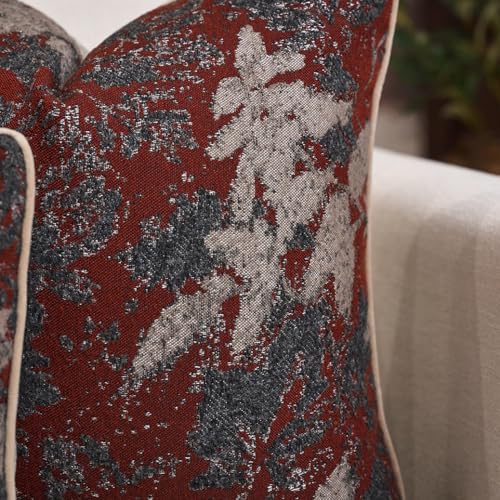Yangest Neutral Leaf Pillow Cover 18 x18 Inches, Vintage Chenille Square Throw Pillow Cover Soft Leaves Nature Accent Couch Pillow Cover for Living Room Bedroom, Red - color: Red, size: 18" x 18" (Pack of 1)