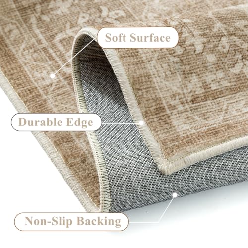 PureCozy 2x3 Brown Entryway Rug Vintage Area Carpet Indoor Kitchen Washable Door Mat Entrance Small Low Pile Traditional Distressed Retro Accent Throw Boho Rug Non Slip Office Bathroom - color: Vintage 2丨brown, size: 2' x 3' (Rectangular)