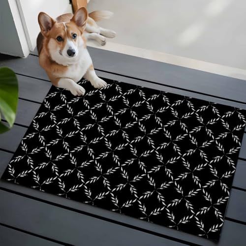White Diamond Lattice 2x3 Small Rug for Entryway Kitchen Front Door, Black Retro Plaid Texture Washable Throw Rug Absorbent Non-Slip Indoor Floor Mat for Kitchen Entrance Dog Home Office Decor - color: Black, size: 2' x 3' (Rectangular)
