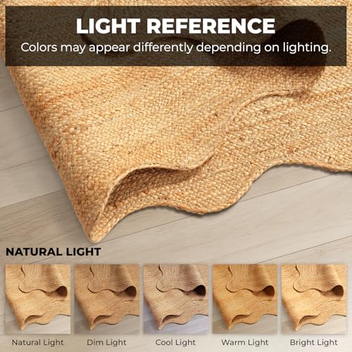 GRUHUM Jute Area Rug 8'x10' ft Wave Scalloped Premium Natural Jute Fibre Handwoven Boho Reversible Rustic Vintage Farmhouse Soft Braided EcoFriendly Rug - Indoor Livingroom Bedroom 8x10 ft Large - color: Natural-64, size: 8' x 10' (Rectangular)